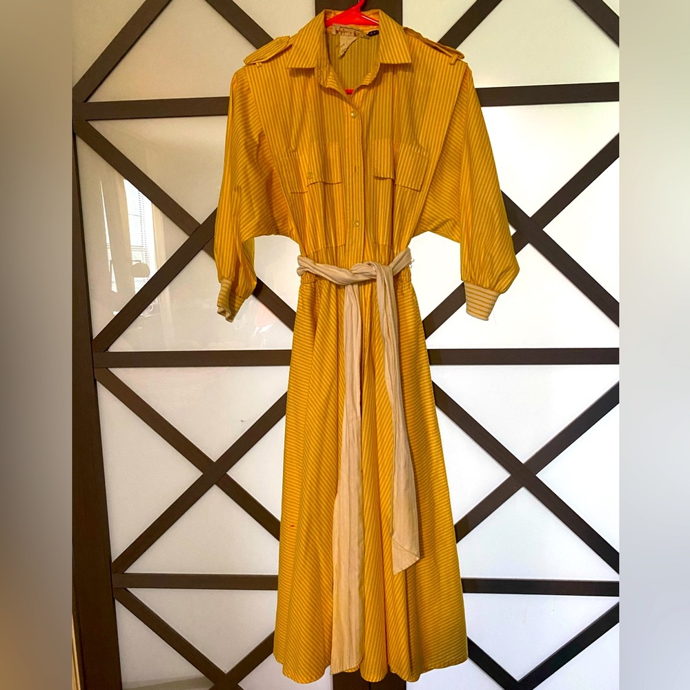 Vintage yellow and white striped dress